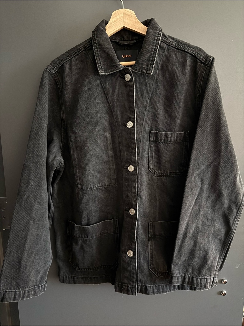 Quince Organic Cotton Denim Chore Jacket - Washed Black - Size L NWT